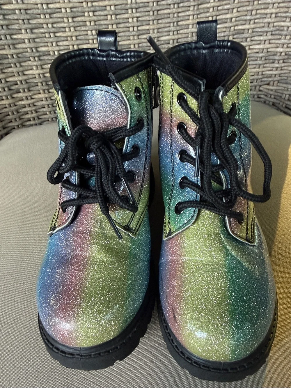 Marie Nicole Kids Rainbow Glitter Lace-Up Boots- Shimmer &Shine